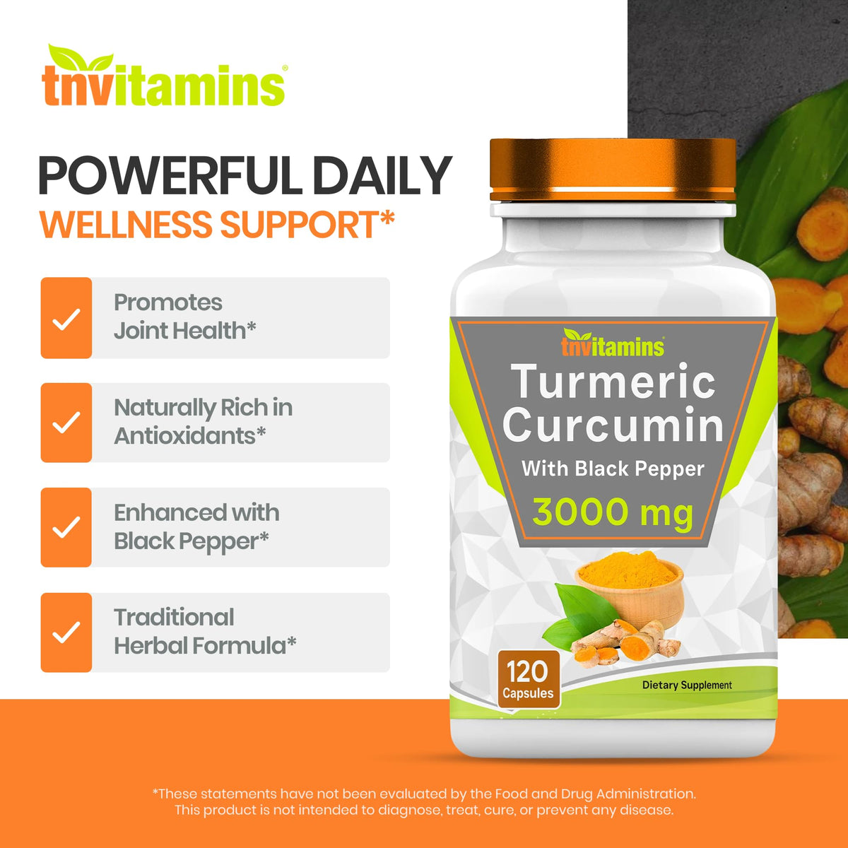 tnvitamins Turmeric Curcumin Capsules with Black Pepper - 120 Capsules - image 4