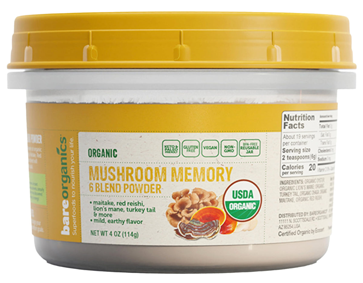 BareOrganics Mushroom Memory Blend Powder - 4 oz