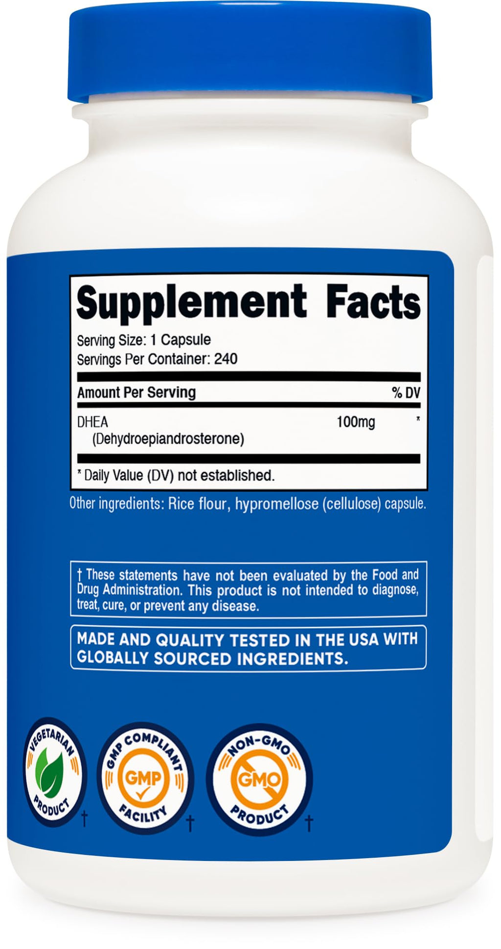 Nutricost DHEA 100mg Capsules - Gluten Free