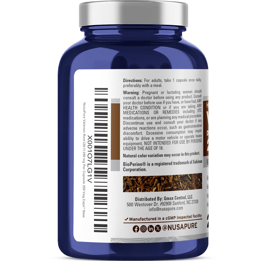 NusaPure Valerian Root 250mg - 250 Vegetarian Capsules - image 3