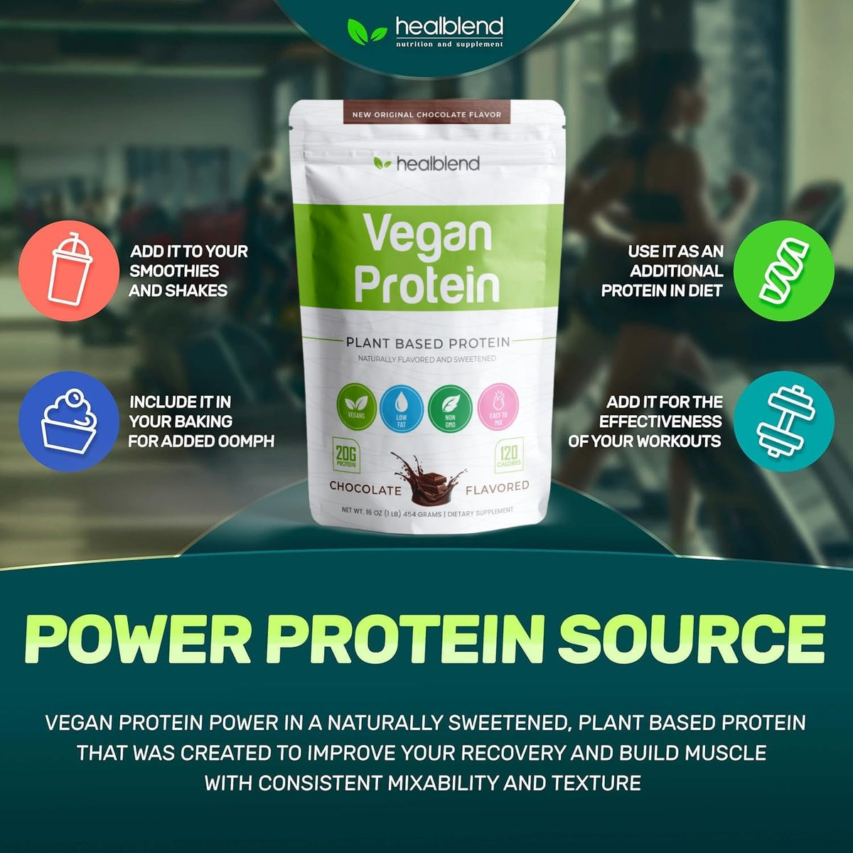 healblend Plant-Based Protein Powder Vegan - 1 Pound - image 4