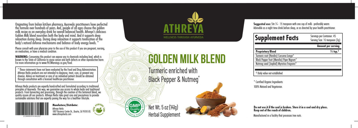 Athreya Herbs Golden Milk Powder Blend Turmeric - 5 Oz - image 2