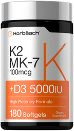 Horbäach Vitamin D3 K2 5000 IU with MK-7 - 180 Softgels