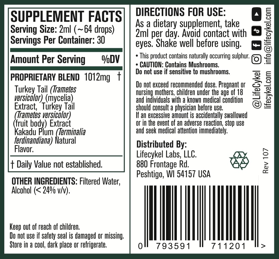 Life Cykel Turkey Tail Mushroom Liquid Extract Immune Support - 2 Fl Oz - image 5
