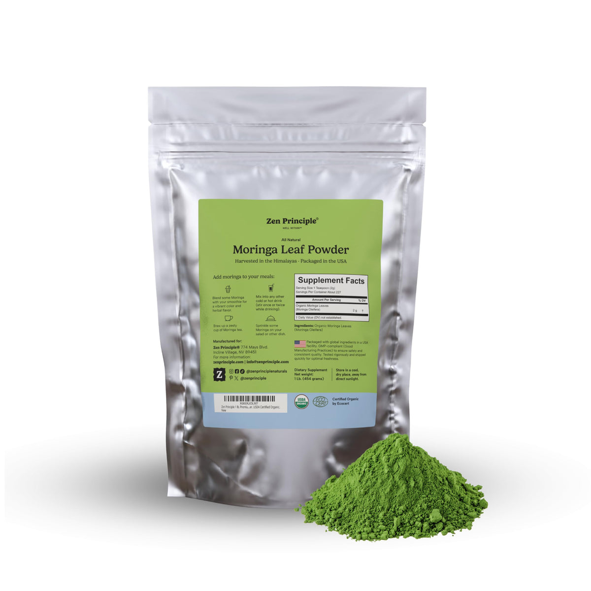 Zen Principle Organic Moringa Oleifera Leaf Powder - 1 lb