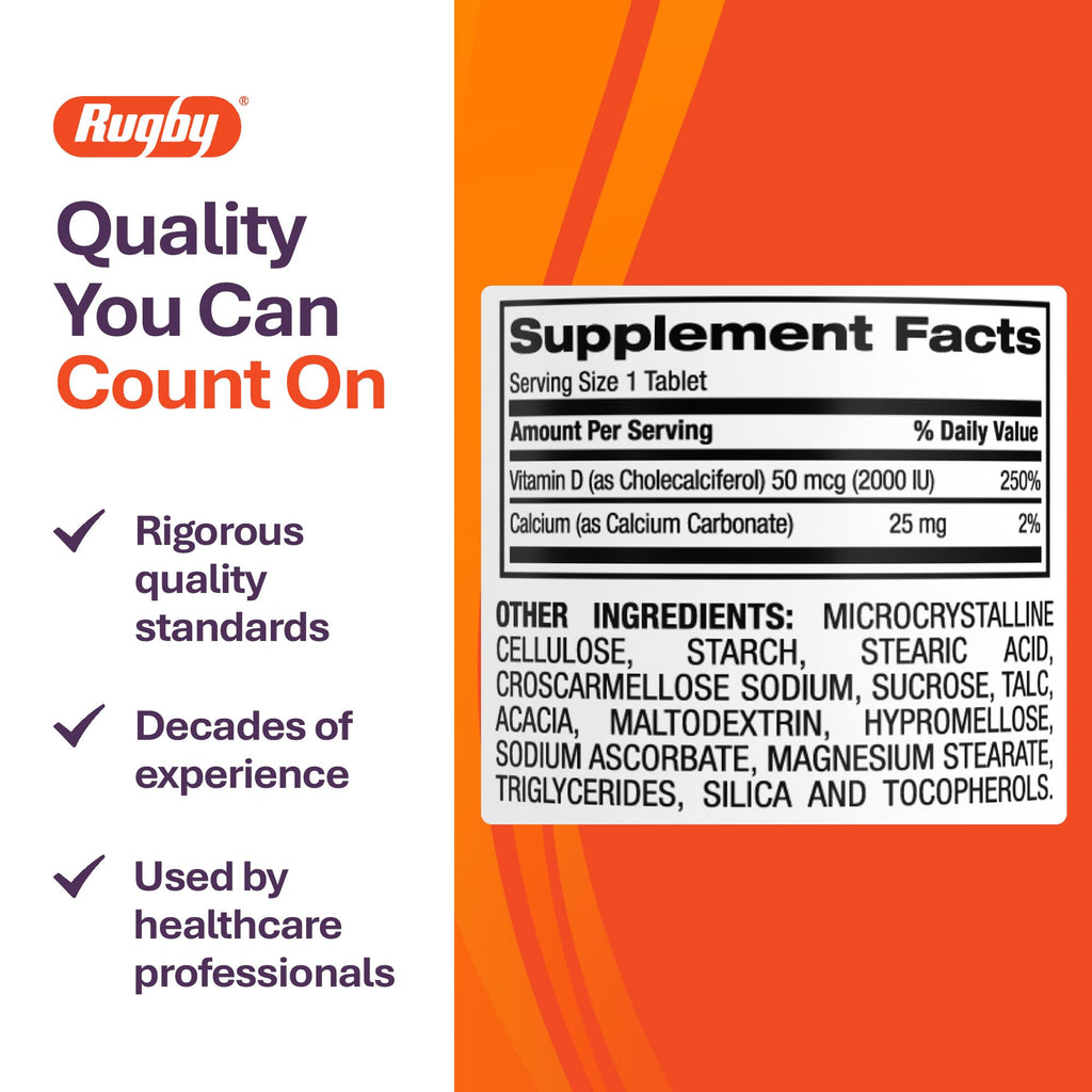 Rugby Vitamin D3 2000 IU with Calcium - 100 Tablets - image 8