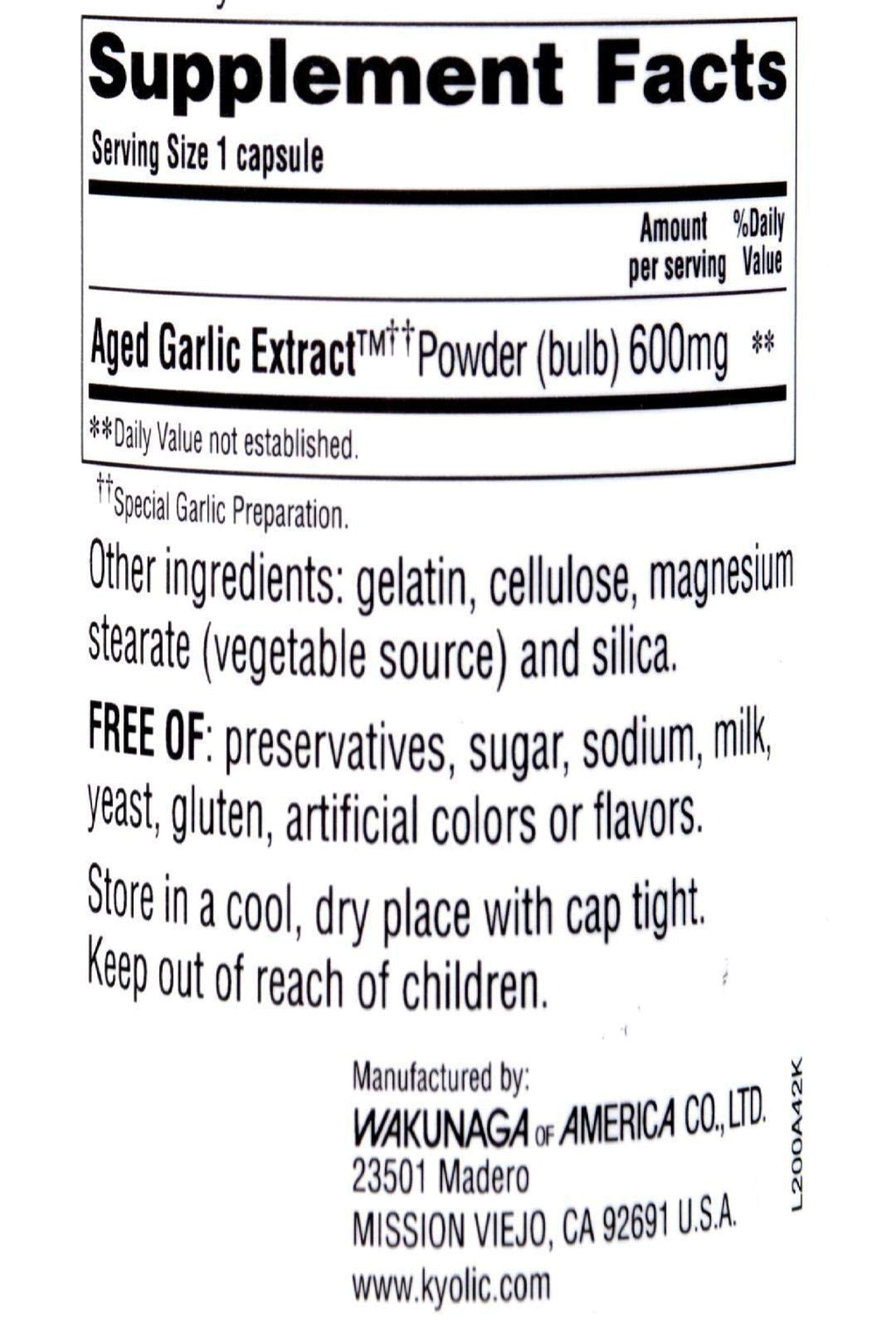 Kyolic Reserve Aged Garlic Extract 600 mg - 120 Capsules - image 2