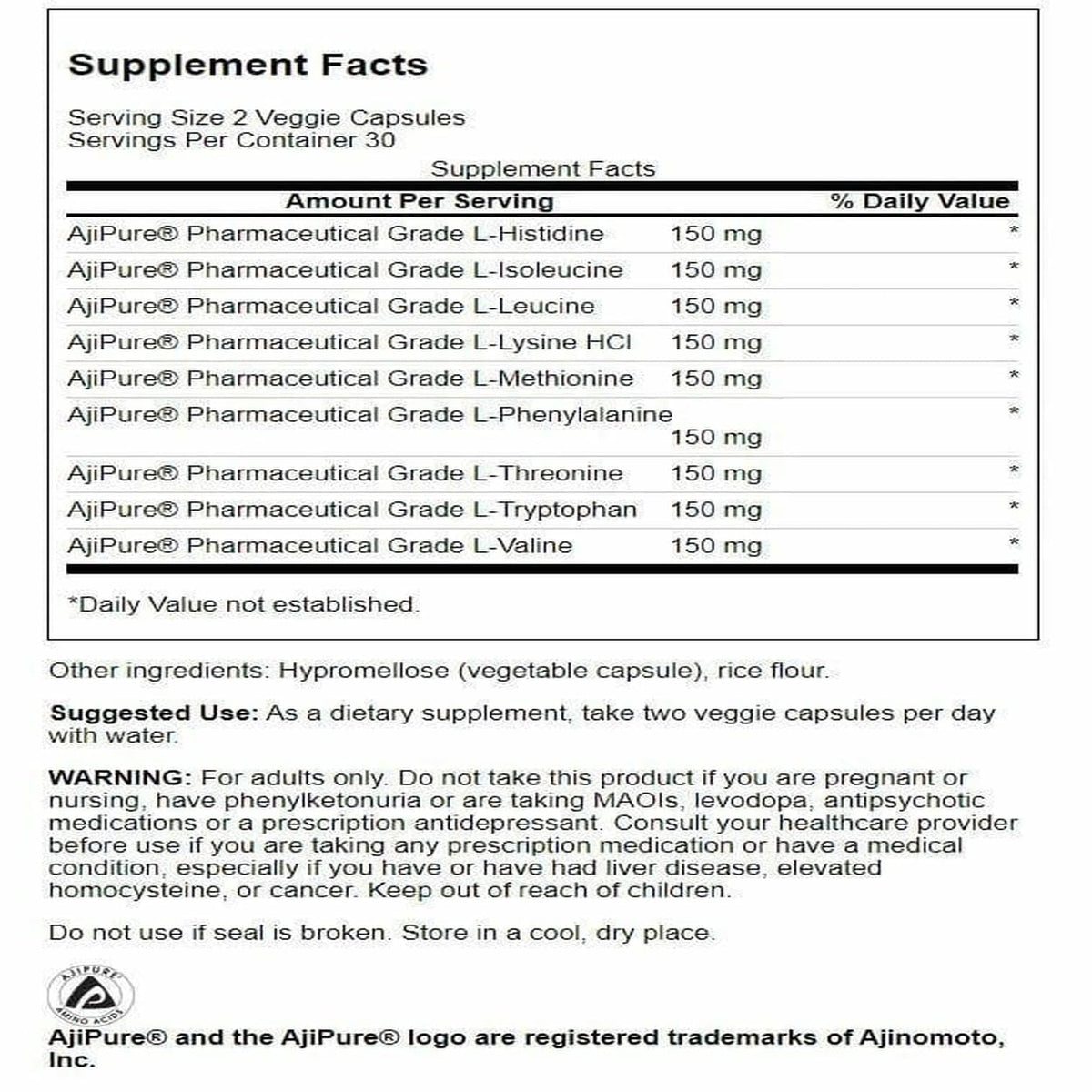 Swanson AjiPure 9 Essential Amino Acid Formula - 180 Vegetarian Capsules - image 2