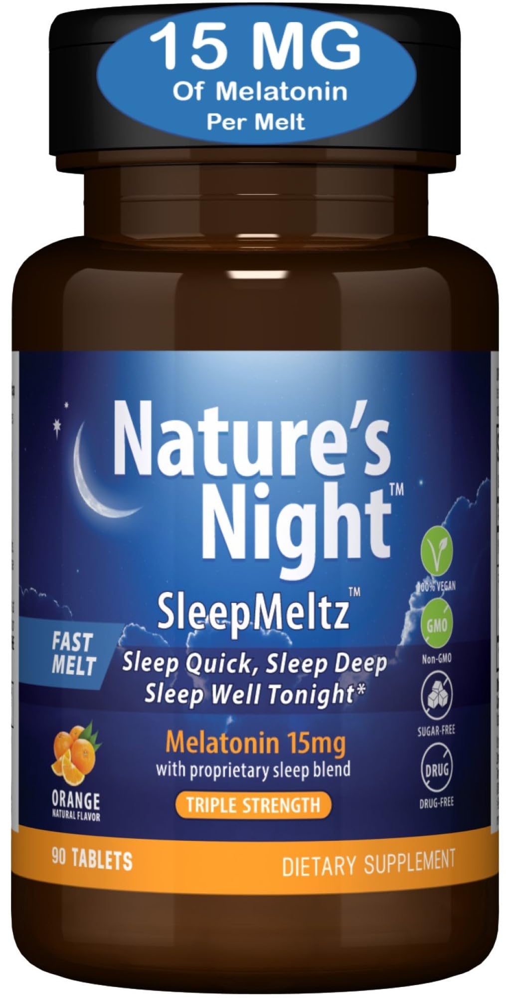 Nature's Night Melatonin 15mg Triple Strength Sleep Support - 90 Tablets