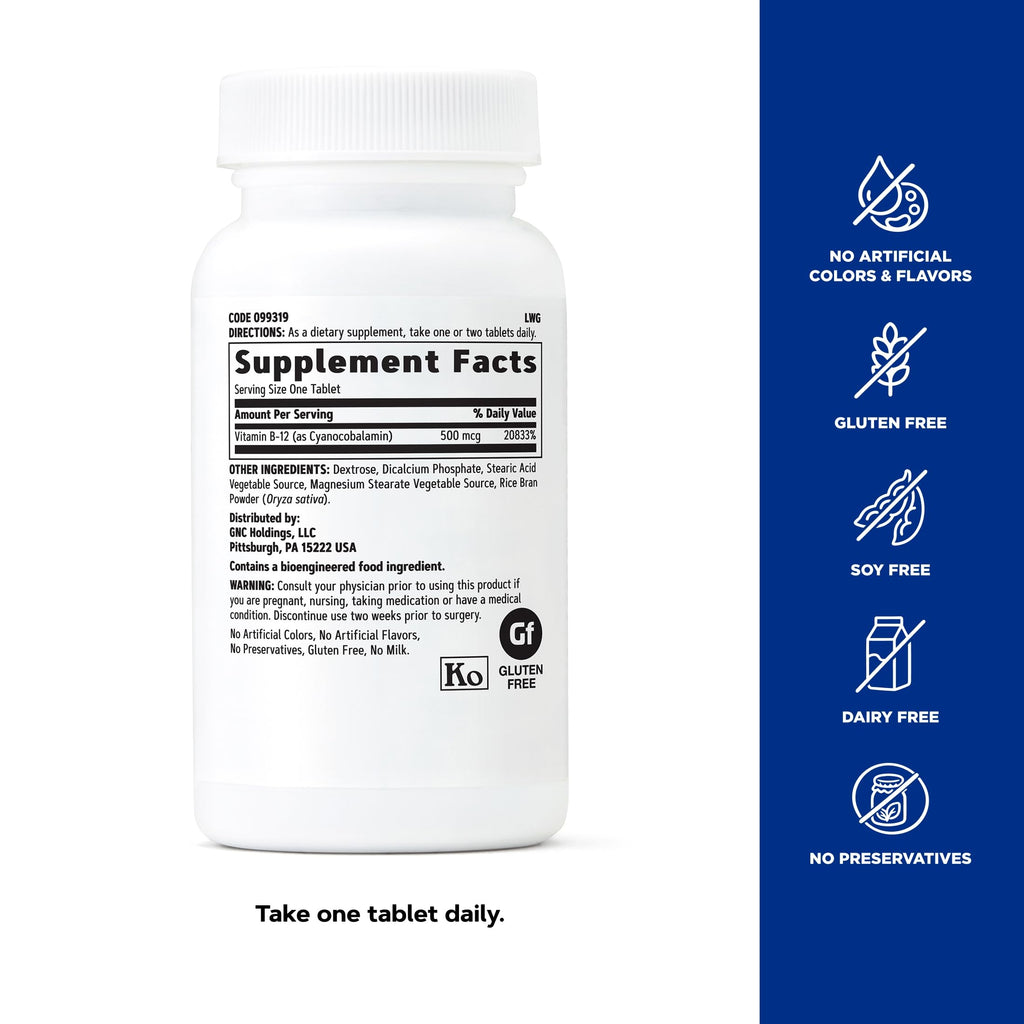 GNC Vitamin B-12 500mcg for Energy Production - 100 Tablets - image 5