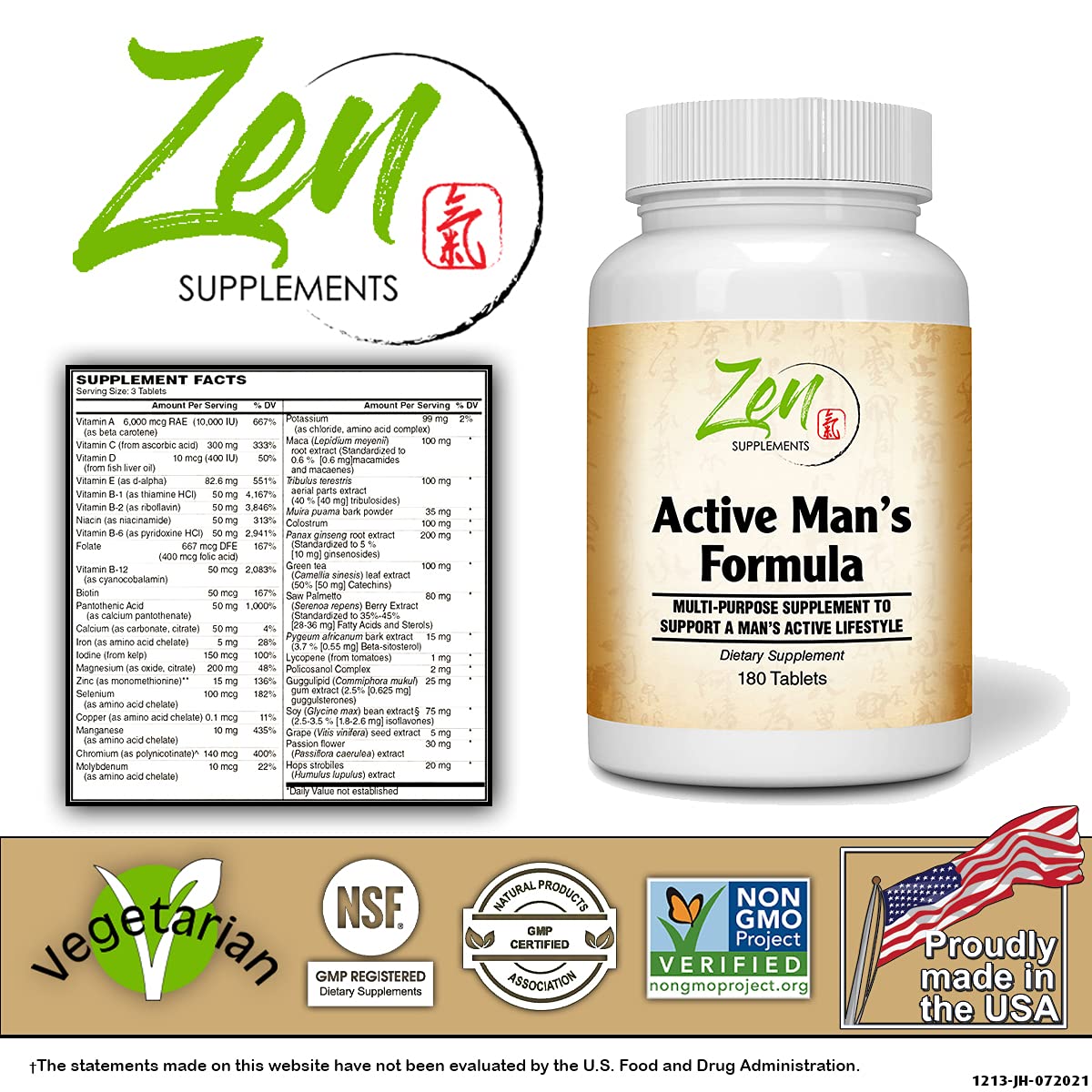 Zen Supplements Active Mens Multivitamin - 180 Tablets - image 2