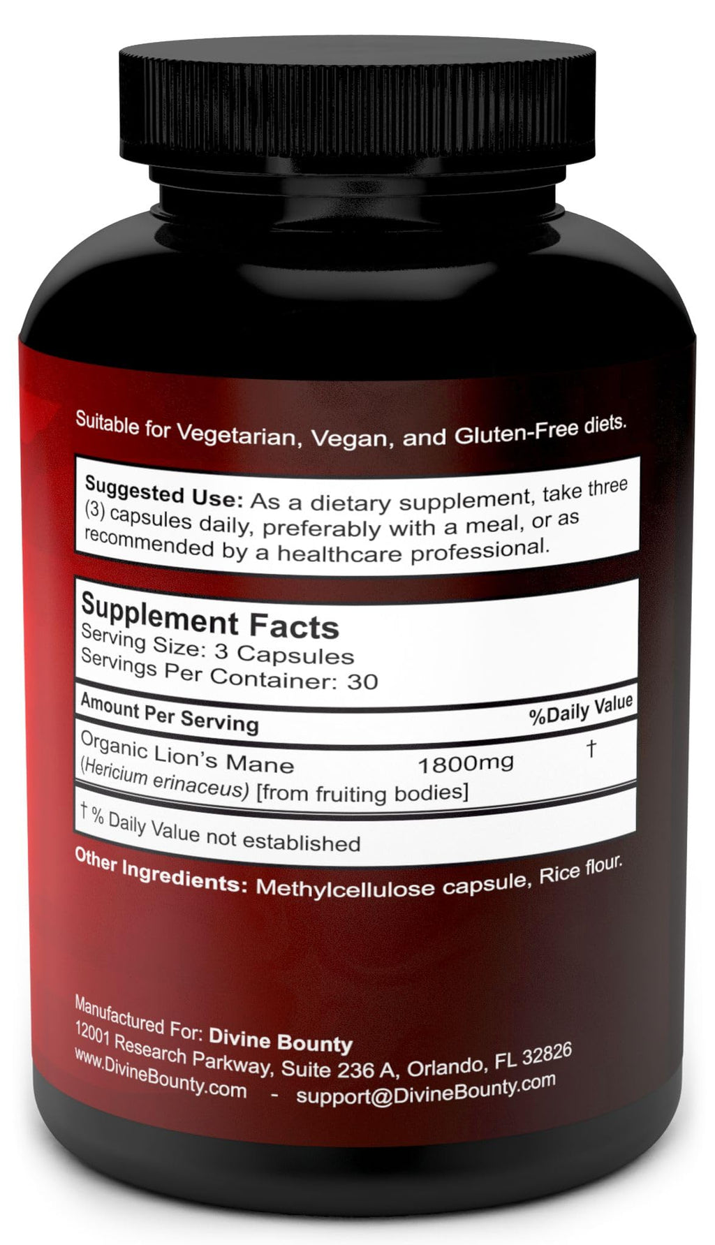 Divine Bounty Lion's Mane Supplement 1800mg - 90 Capsules - image 2