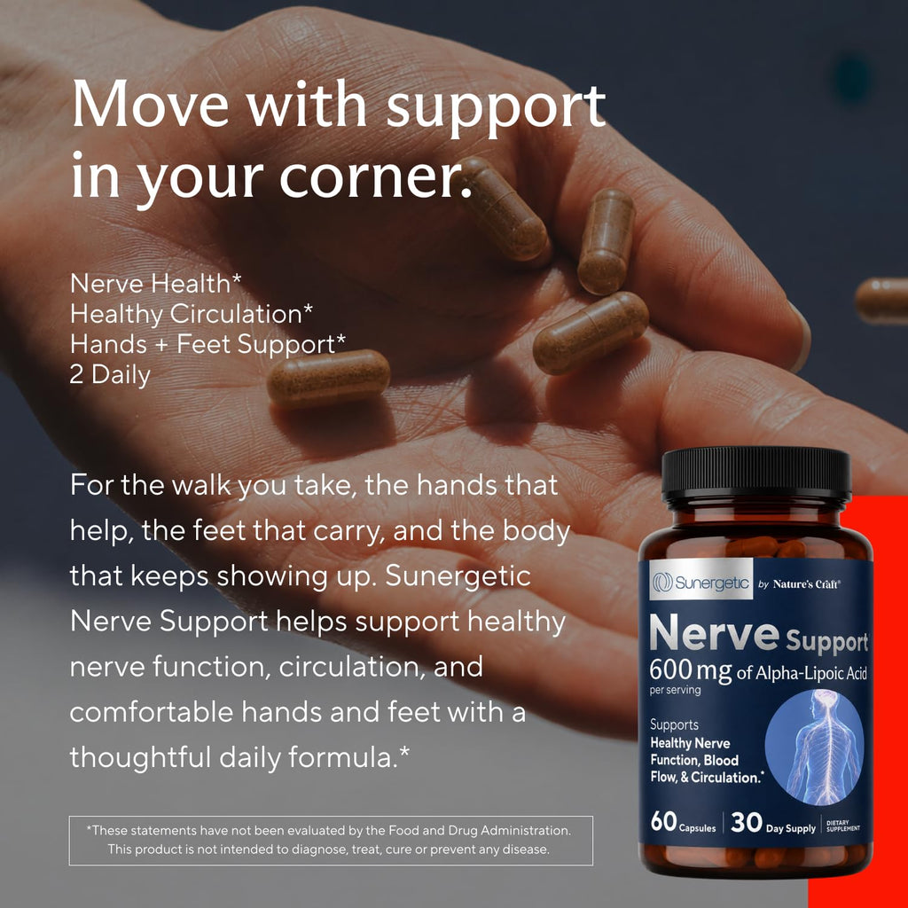 Sunergetic Nerve Support Supplement with Alpha Lipoic Acid 600 mg - 60 Capsules - image 6