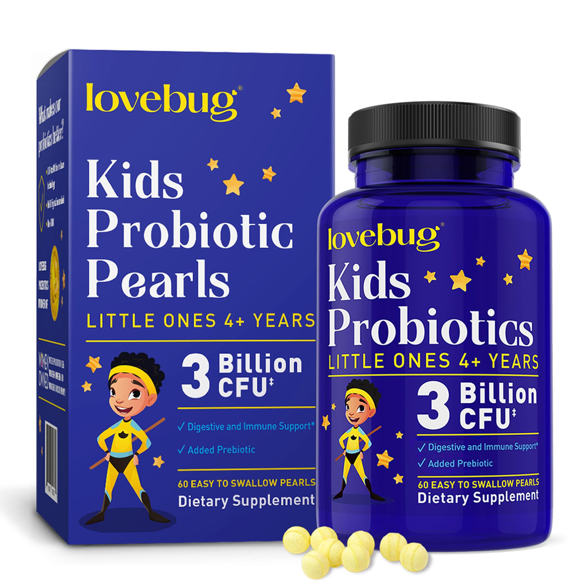 LOVEBUG Probiotics for Kids Chewables Digestive Support - 60 Soft Pearls