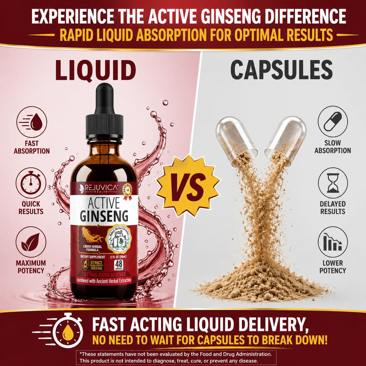 Rejuvica Health Active Ginseng Korean Red Panax Ginseng with Natural