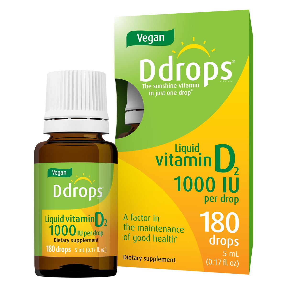 Ddrops Vegan Vitamin D2 1000 IU Liquid Drops - 180 Drops