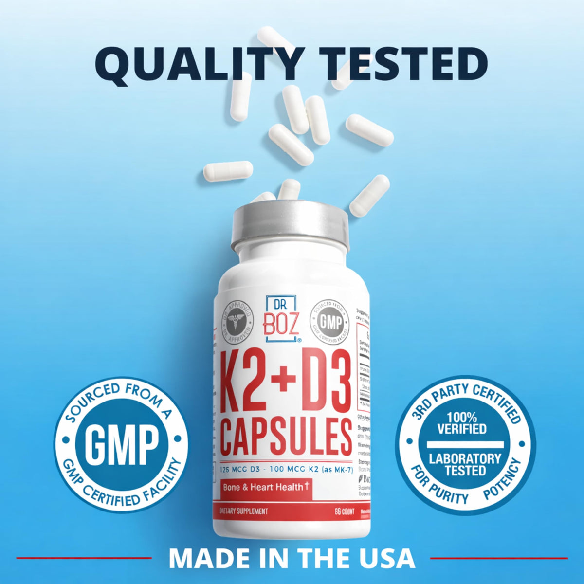Dr. Boz Vitamin K2+D3 Capsules with BioPerine - 66 Count - image 4