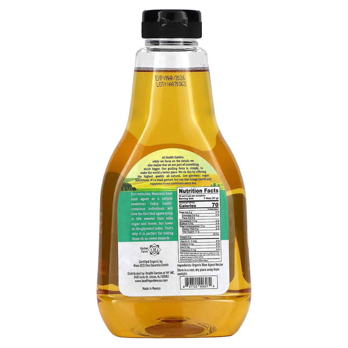 Health Garden Blue Agave Nectar Organic Sweetener - 23 oz. - image 2