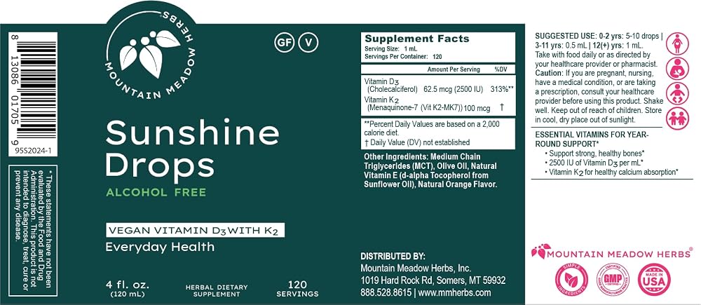 Mountain Meadow Herbs Sunshine Drops Vegan Vitamin D3 - 4 fl oz - image 6