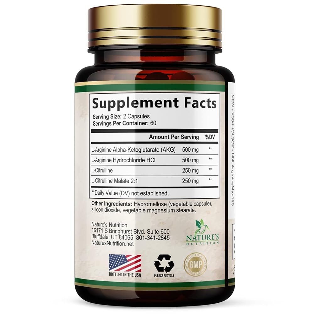 Nature's Nutrition L-Arginine 1000mg Per Serving Supplement