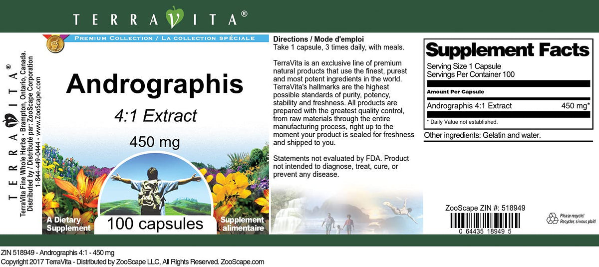 Terravita Andrographis 4:1 Extract 450 mg - 100 Capsules - image 2