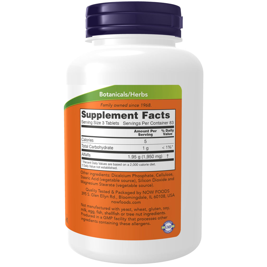 NOW Alfalfa 650 mg Super Green - 250 Tablets - image 2