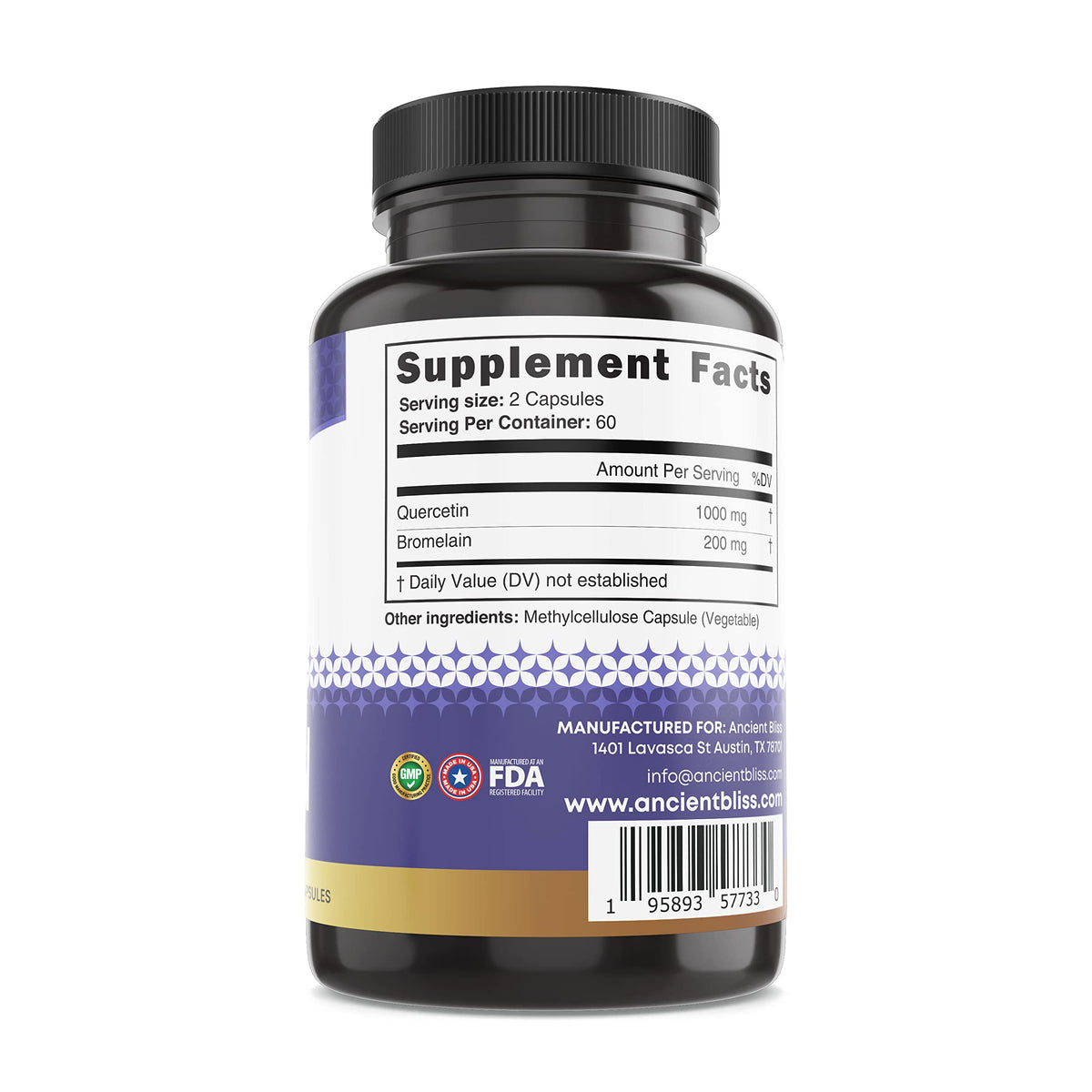 Ancient Bliss Quercetin with Bromelain 1000mg - 120 Capsules - image 5