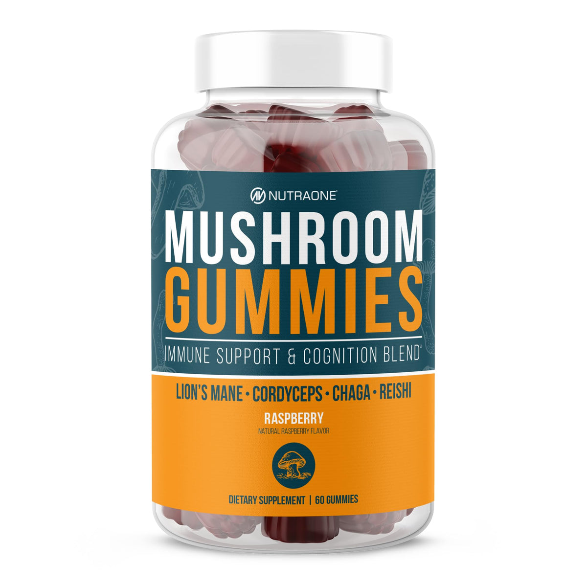 NutraOne Mushroom Gummies Raspberry - 60 Gummies