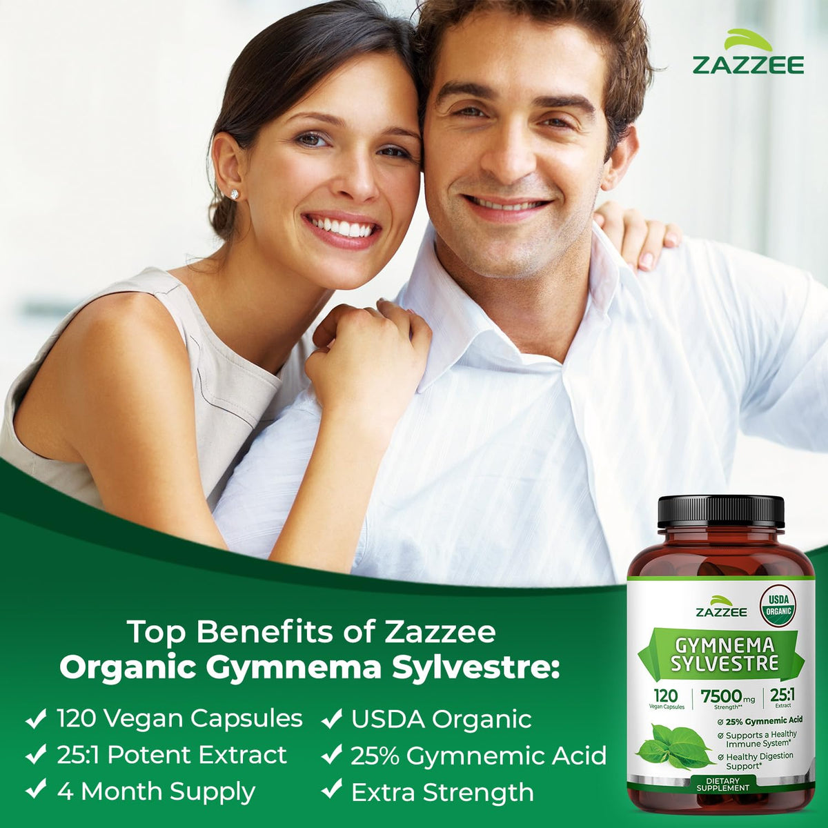 Zazzee USDA Organic Gymnema Sylvestre 25:1 Extract - 120 Capsules - image 5