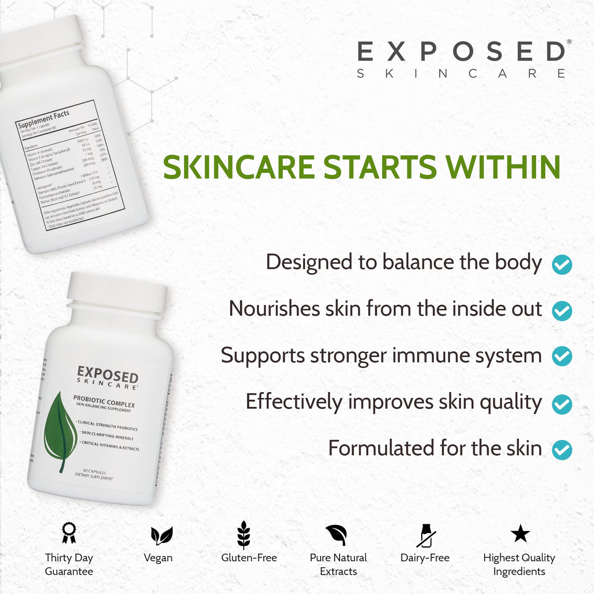Exposed Skin Care Probiotic Supplement Complex 1 Billion CFU - 60 Capsules - image 5