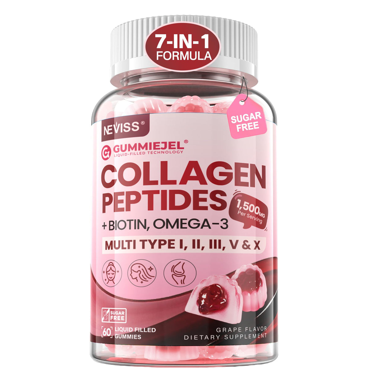 NEVISS Collagen Peptides Gummies for Women & Men - 60 Gummies