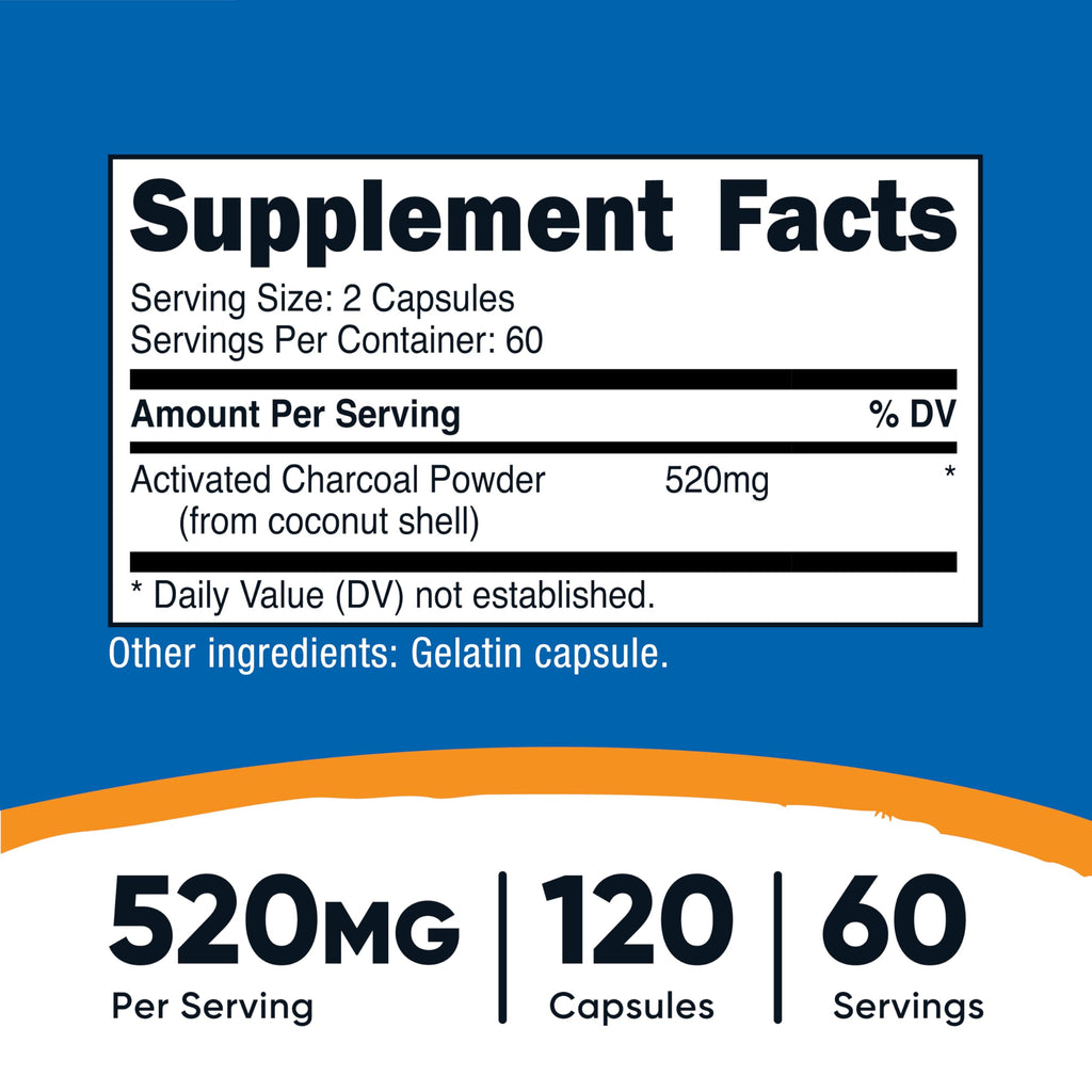 Nutricost Activated Charcoal 120 Capsules - Premium Activated