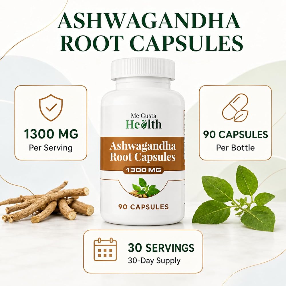 ME GUSTA HEALTH Ashwagandha Root Powder 1300mg - 90 Capsules - image 3