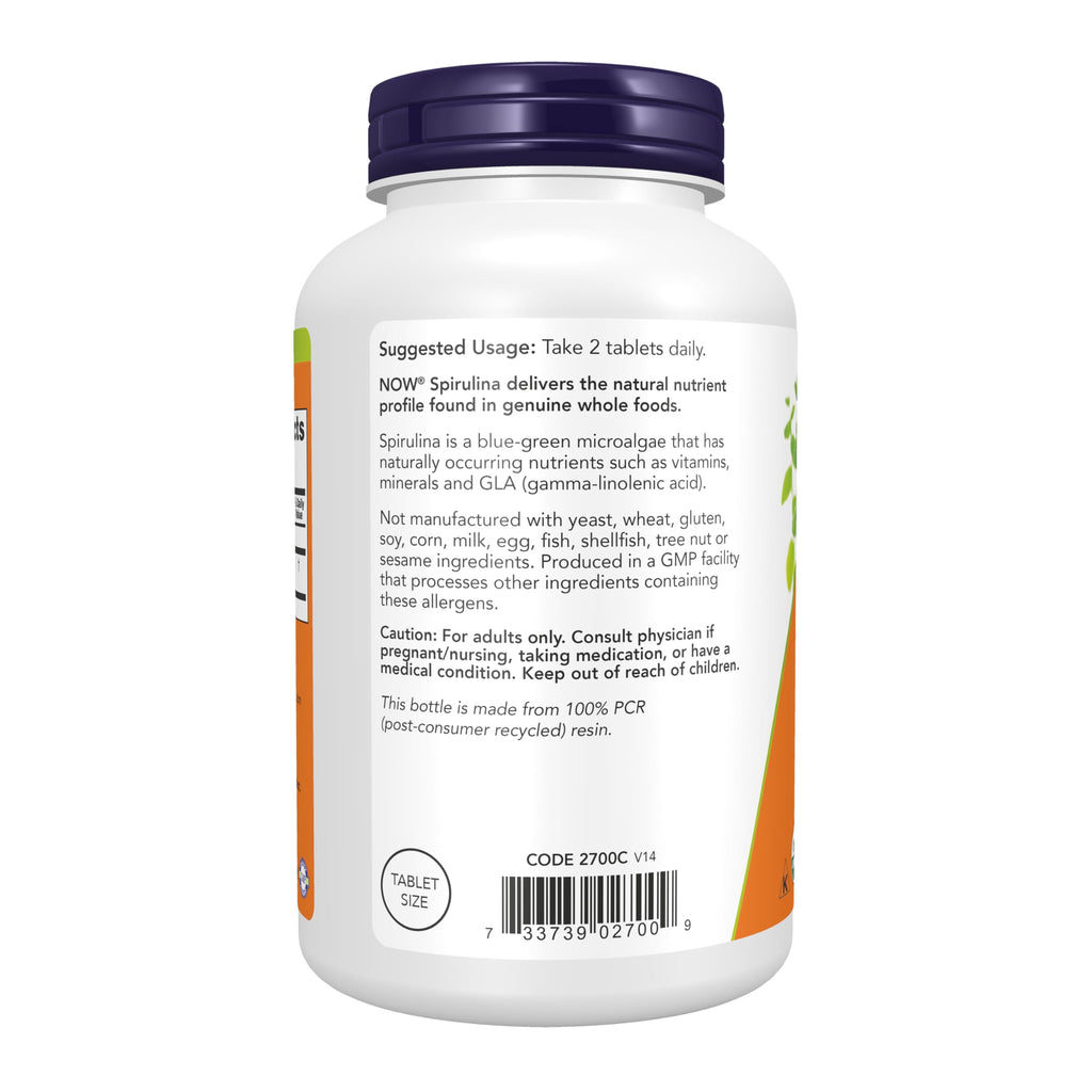 Now Supplements, Organic Spirulina 500 mg with Vitamins, Minerals