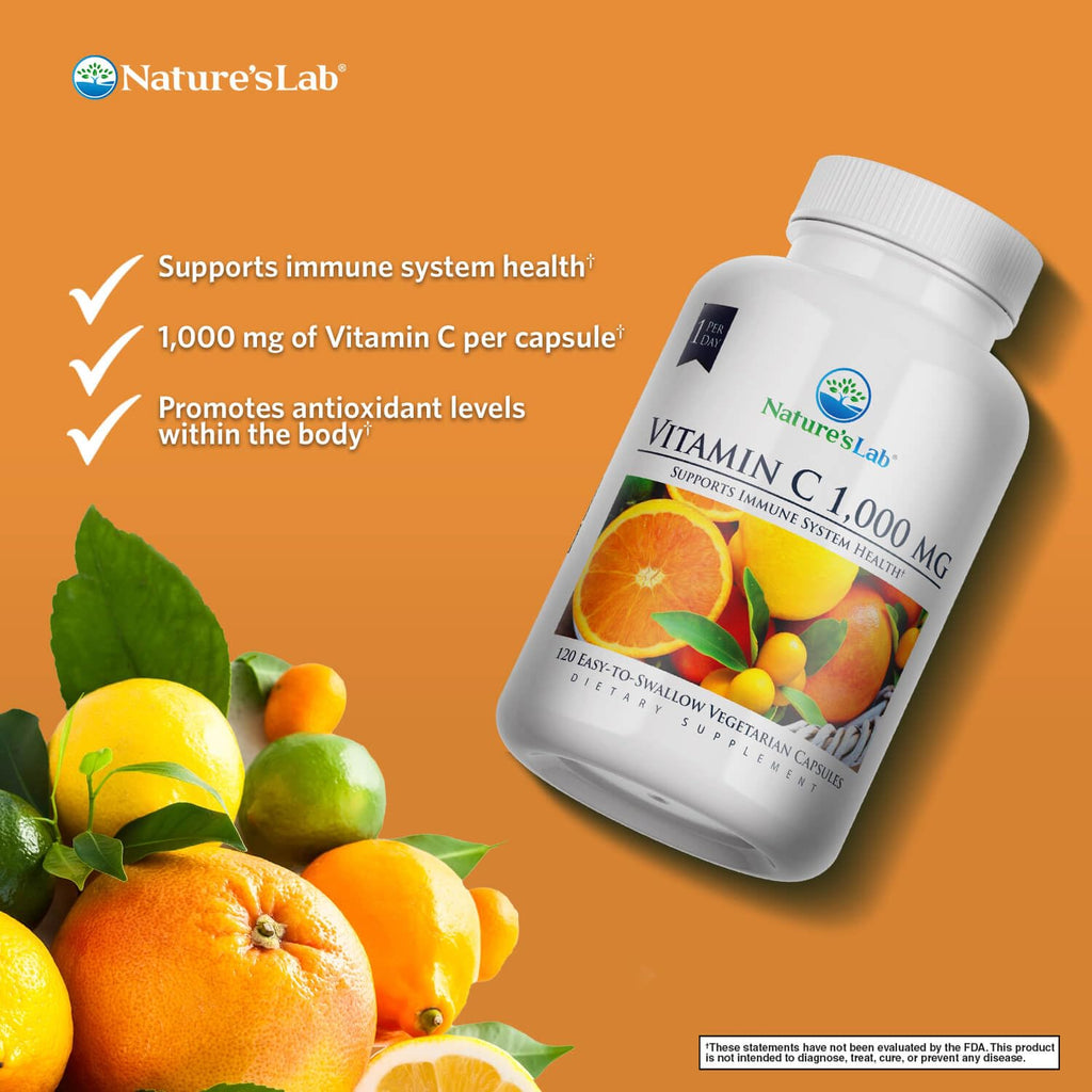 Nature's Lab Vitamin C 1000mg Immune Support - 120 Vegetarian Capsules - image 2