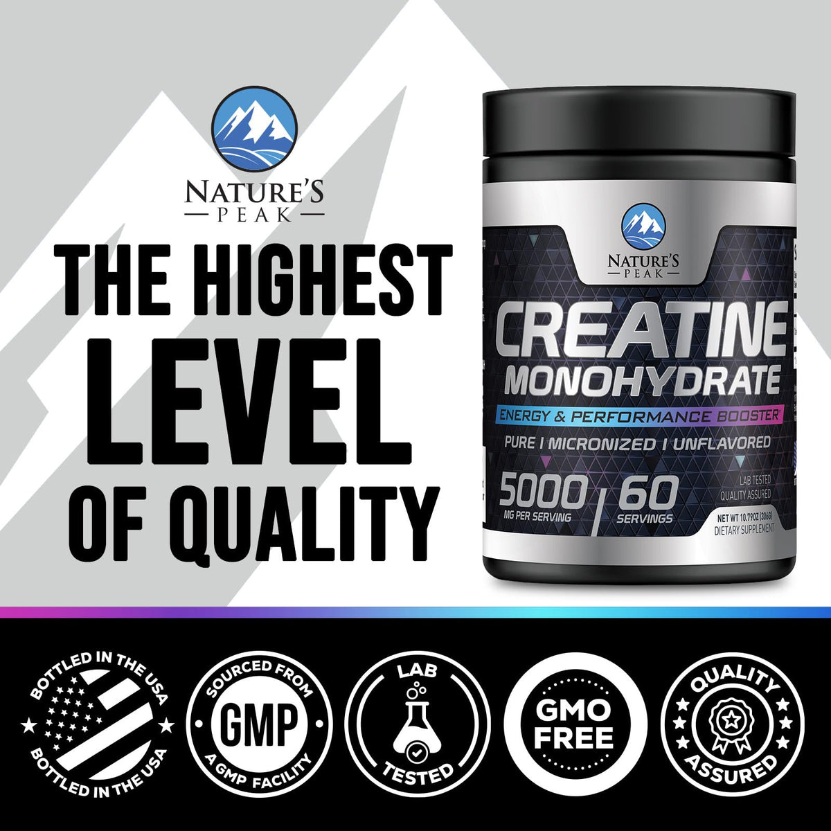 Nature's Peak Creatine Monohydrate Powder 5000mg - 60 Servings - image 4