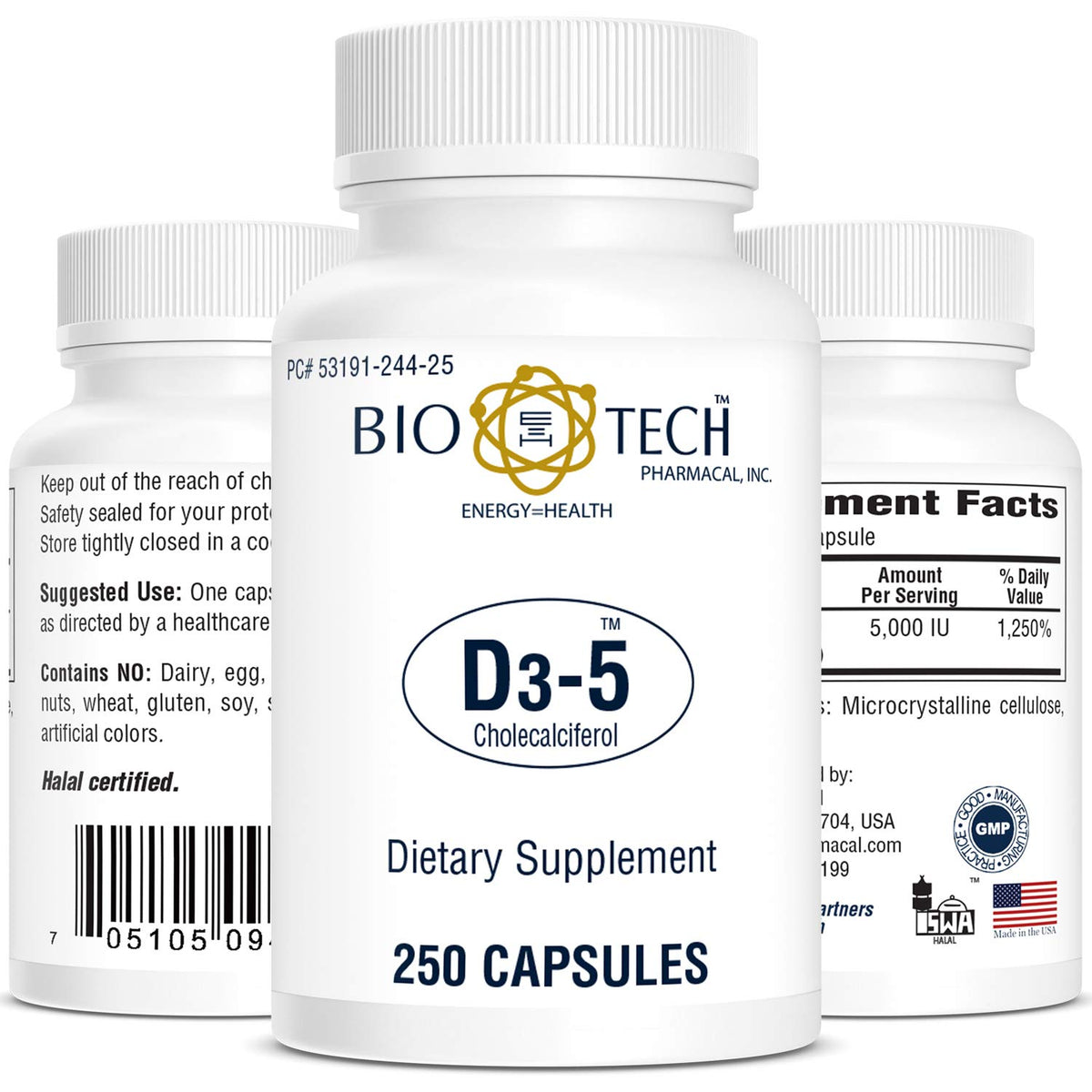 Bio-Tech Pharmacal Vitamin D3 5000 IU - 250 Capsules