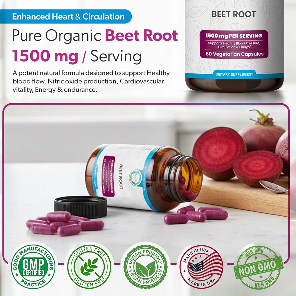 TRUEMED Organic Beet Root Capsules 1500mg Circulation Support - 60 Count - image 4