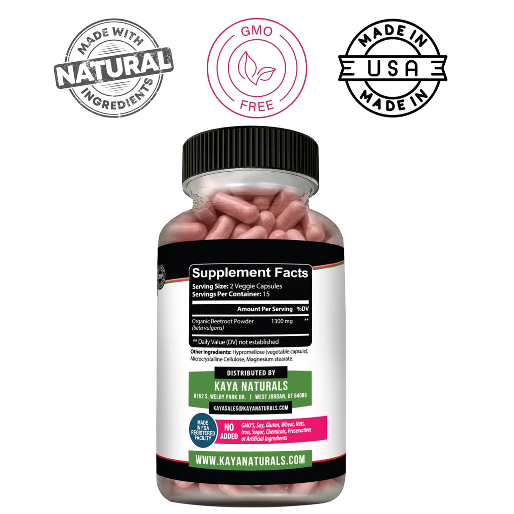 Kaya Naturals Beet Root Powder 1300 mg - 30 Capsules - image 3