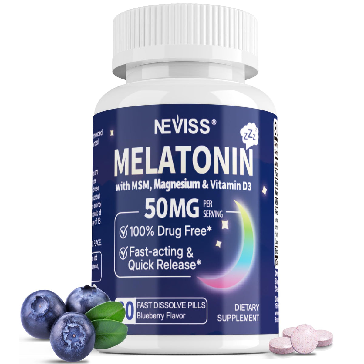NEVISS Melatonin 50 mg for Adults - Fast Dissolve & Chewable Extra