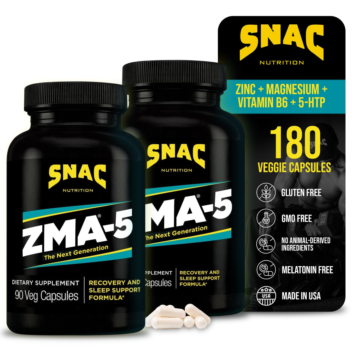 SNAC ZMA-5 Mineral Supplement Post-Workout Support - 180 Capsules