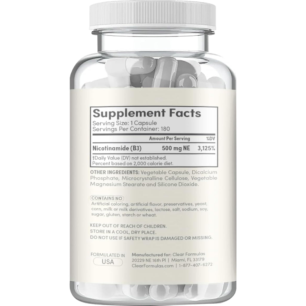Clear Formulas Vitamin B3 Nicotinamide 500mg - High Absorption Form