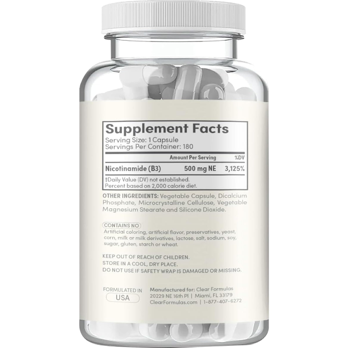 Clear Formulas Vitamin B3 Nicotinamide 500mg - High Absorption Form