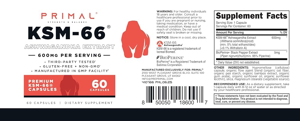 Primal KSM-66 Ashwagandha Complex 600mg - 60 Capsules - image 5
