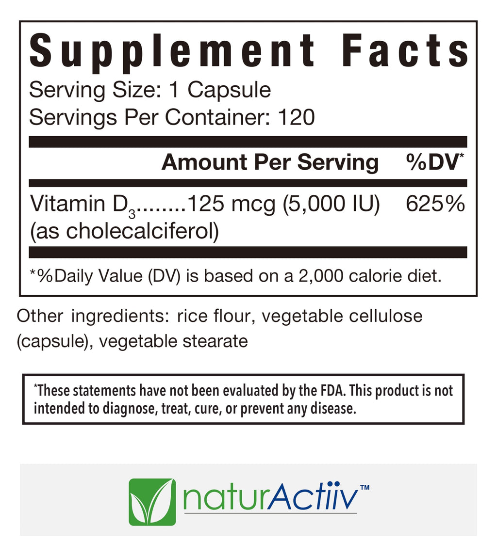 naturActiiv Organic Vitamin D3 5000 IU - 120 Capsules - image 2