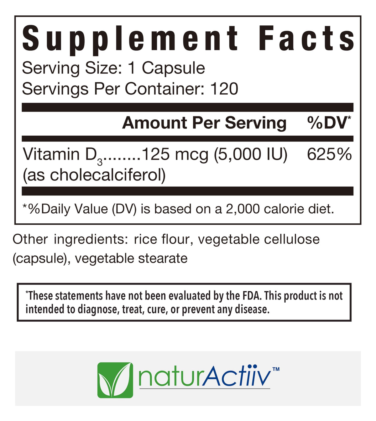 naturActiiv Organic Vitamin D3 5000 IU - 120 Capsules - image 2