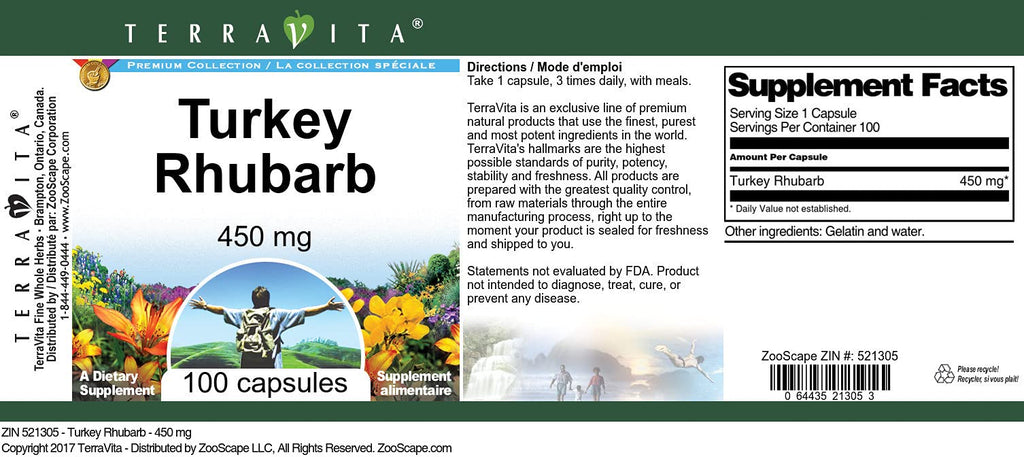 Terravita Turkey Rhubarb 450 mg - 100 Capsules - image 4