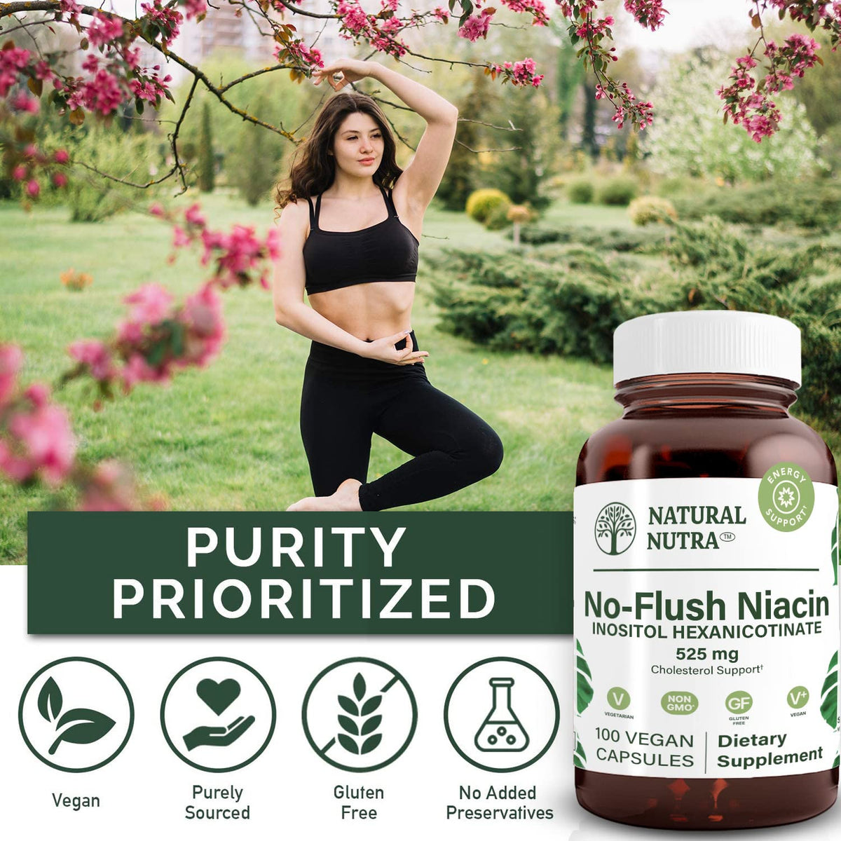 Natural Nutra No Flush Niacin Vitamin B3 525 mg - 100 Capsules - image 4