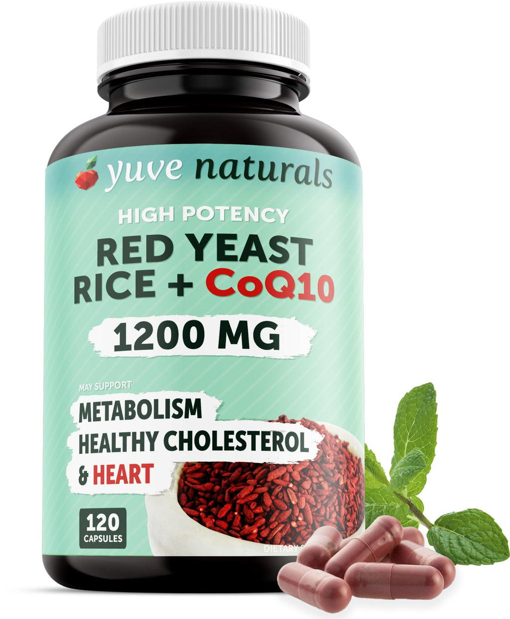 Yuve Red Yeast Rice 1200 mg with CoQ10 - 120 Vegetarian Capsules