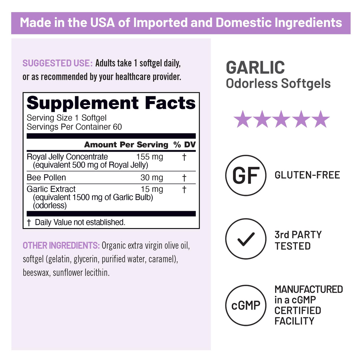 NatureWise Odorless Garlic Pills with Bee Jelly - 60 Softgels - image 4